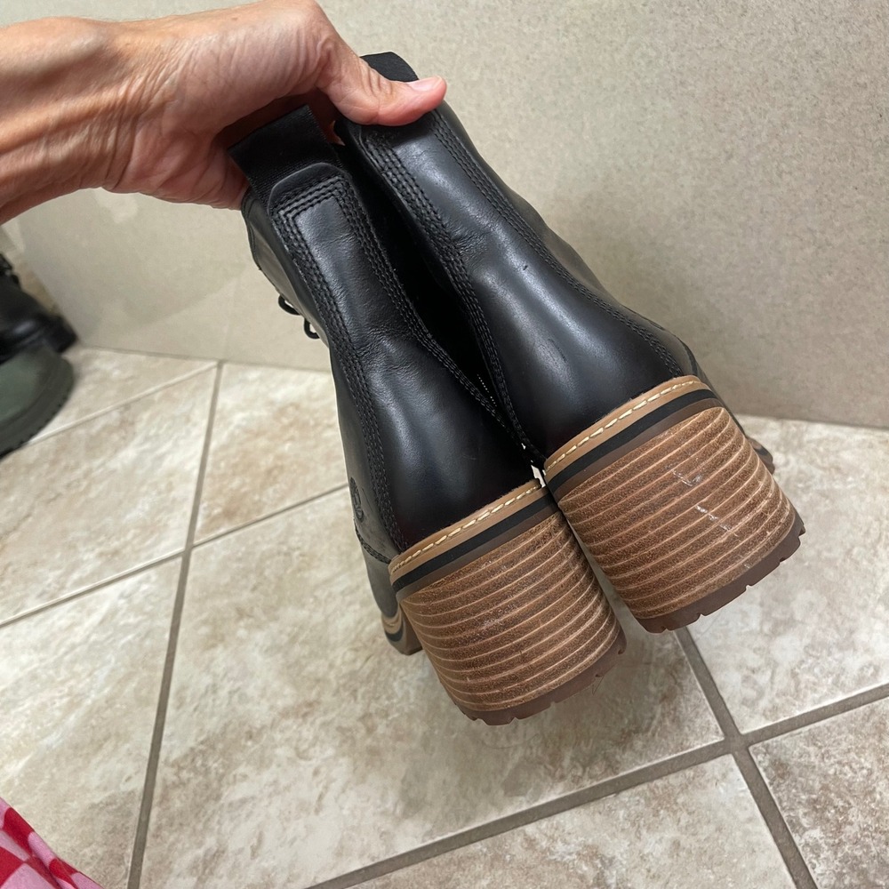 Timberland Sienna High Black Leather Lace Up Side Zip Block Heel Boots Women 8.5 - Picture 4 of 11